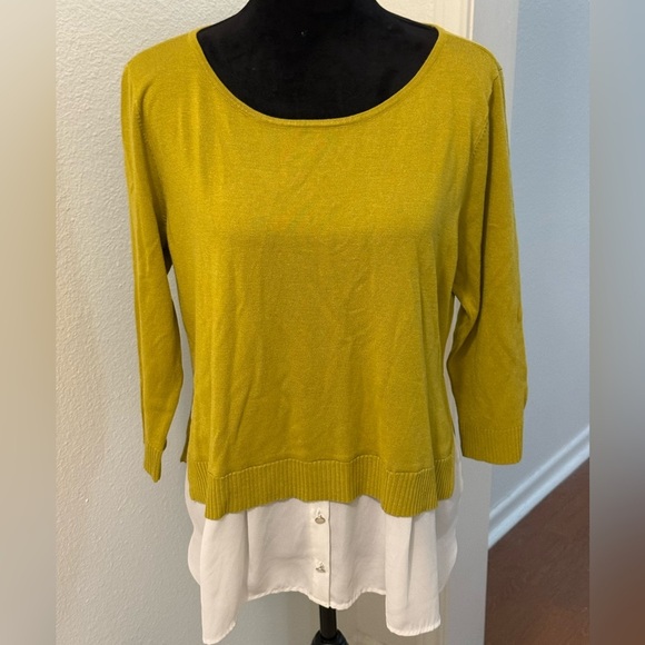 7th Avenue Design Studio Green Long Sleeve Sweater w/ Faux Blouse Bottom - Picture 1 of 6